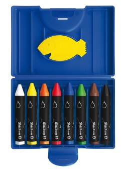 Pelikan Wachsmalstift  666/8 · rund · wasservermalbar · 8 Farben · Box mit 8 Stück + 1 Schaber