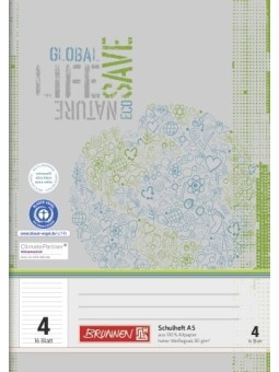 BRUNNEN Schulheft · DIN A5 · Lineatur 4 · 16 Blatt · Umweltpapier