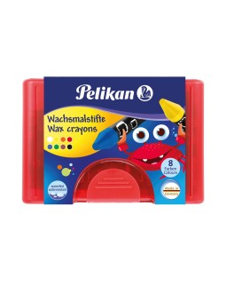 Pelikan Wachsmalstift  665/8 WF · rund · wasserfest · 8 Farben · Box mit 8 Stück + 1 Schaber