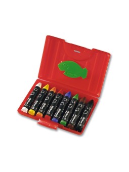 Pelikan Wachsmalstift  665/8 WF · rund · wasserfest · 8 Farben · Box mit 8 Stück + 1 Schaber