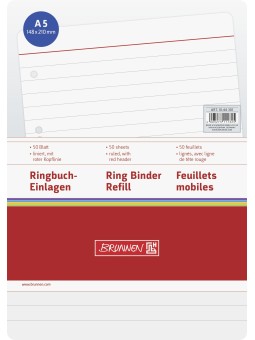 BRUNNEN Ringbucheinlagen · DIN A5 · liniert · ohne Rand · Lineatur 21 · 50 Blatt
