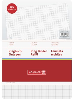 BRUNNEN Ringbucheinlagen · DIN A5 · kariert · ohne Rand · Lineatur 22 (5) · 50 Blatt