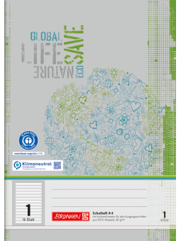 BRUNNEN Schulheft · DIN A4 · Lineatur 1 · liniert - 1. Schuljahr · Kontrastlineatur · 16 Blatt · Umweltpapier