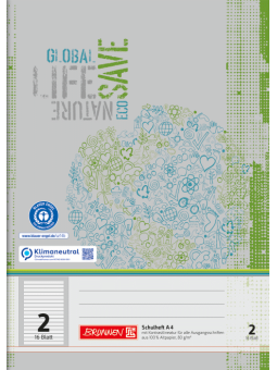 BRUNNEN Schulheft · DIN A4 · Lineatur 2 · liniert - 2. Schuljahr · Kontrastlineatur · 16 Blatt · Umweltpapier