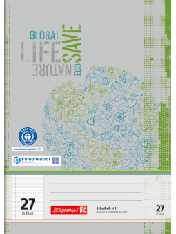 BRUNNEN Schulheft · DIN A4 · Lineatur 27 · liniert mit Doppelrand · 16 Blatt · Umweltpapier