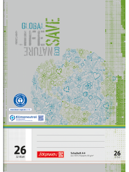 BRUNNEN Doppelheft · DIN A4 · Lineatur 26 · kariert mit Rand · 32 Blatt · Umweltpapier