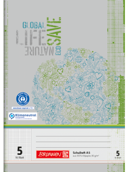 BRUNNEN Schulheft · DIN A5 · Lineatur 5 · kariert ohne Rand · 16 Blatt · Umweltpapier