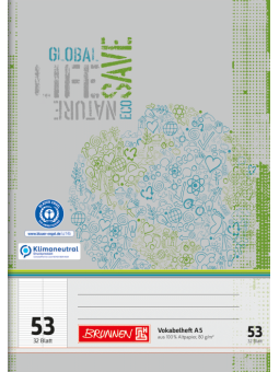 Vokabelheft · DIN A5 · 2 Spalten · Lineatur 53 · 32 Blatt · Umweltpapier
