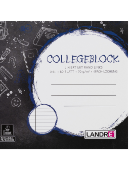 LANDRÉ Collegeblock · A4 · 80 Blatt · Lineatur 21 · liniert · ohne Rand