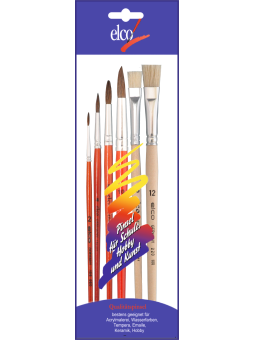 Schulpinsel-Set 6-teilig · 3 Haarpinsel · 3 Flachpinsel